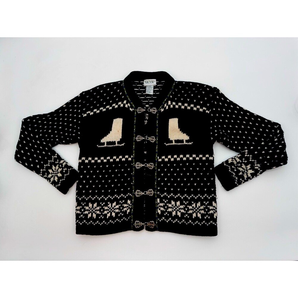 Vintage Skyr Sweater Womens M teen 10 /12 Cardigan Black Beautiful cotton blend